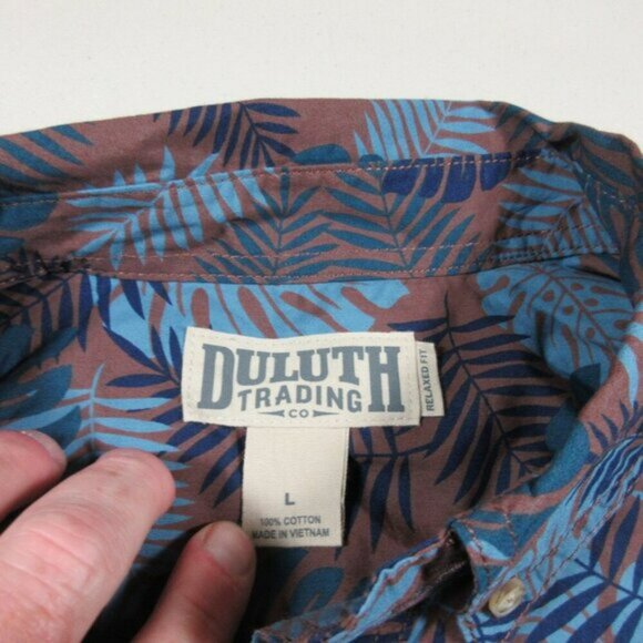 Duluth mens blue navy an rust Hawaiian ferns Relaxed button shirt L NWT - Picture 3 of 4